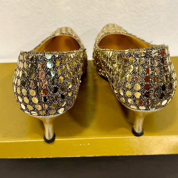 Vintage 70s Marquise Heels Black with Gold Sequins Formal Pumps Womens Size 9 M - Picture 6 of 8